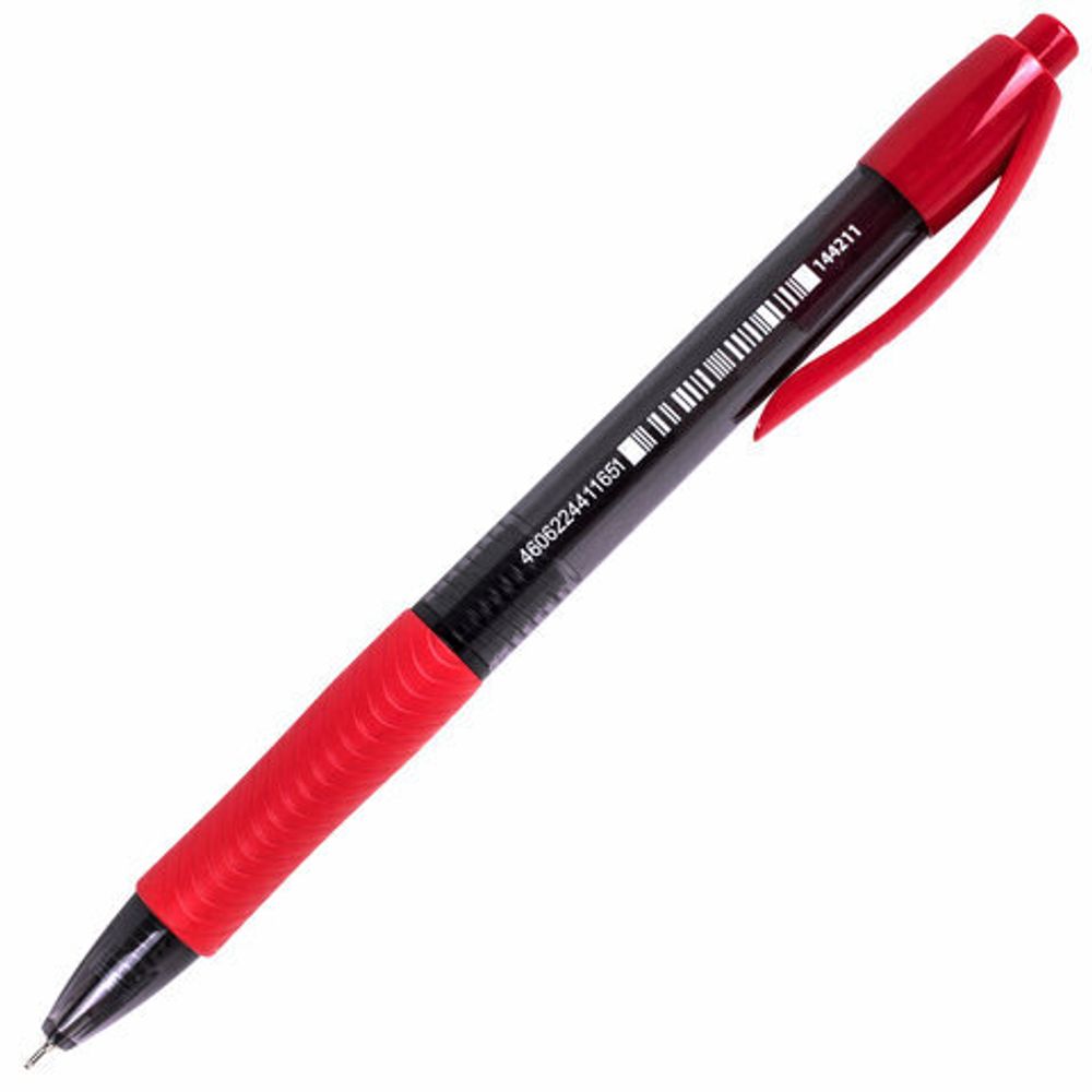 Ручка шариковая автоматическая с грипом BRAUBERG OFFICE STYLE, 1шт, КРАСНАЯ, узел 0,7 мм, линия 0,35 мм, тонированный корпус, 144211