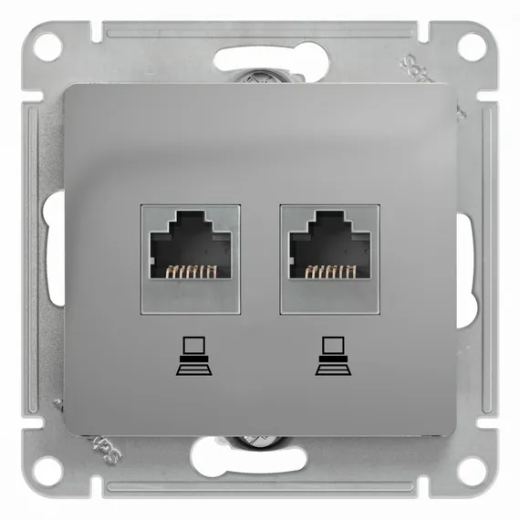 Розетка компьютерная RJ45 + RJ45 Cat 5e Systeme Electric Glossa Алюминий GSL000385KK