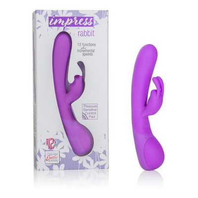 Фиолетовый вибромассажер Impress Rabbit со стимуляцией клитора - 18 см. (Цвет: фиолетовый)