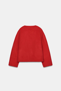 ZARA КОРОТКОЕ ПАЛЬТО ИЗ СМЕСОВОЙ ШЕРСТИ — ZW COLLECTION, КРАСНЫЙ