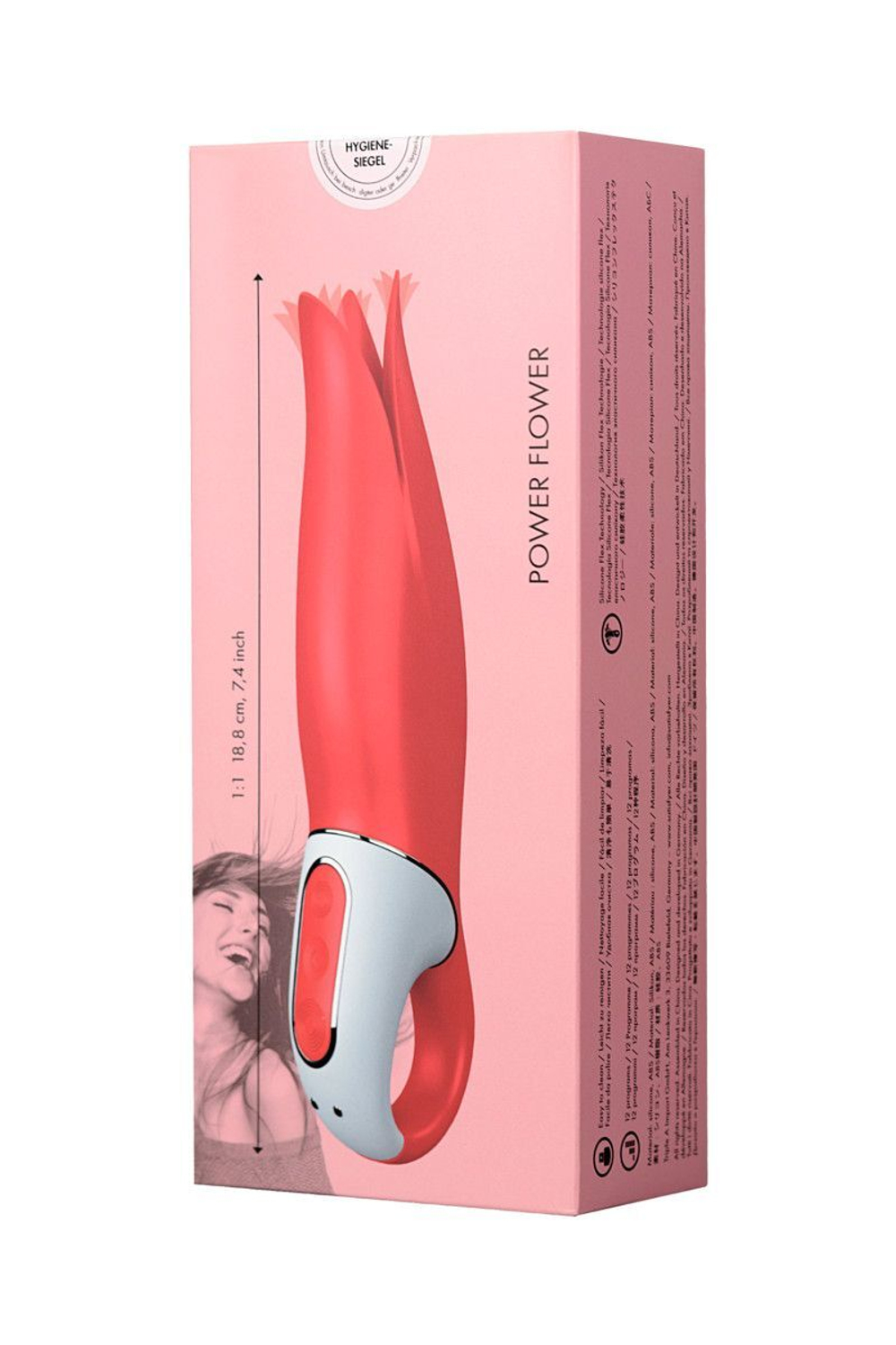 Красный вибратор Power Flower с лепестками - 18,8 см.