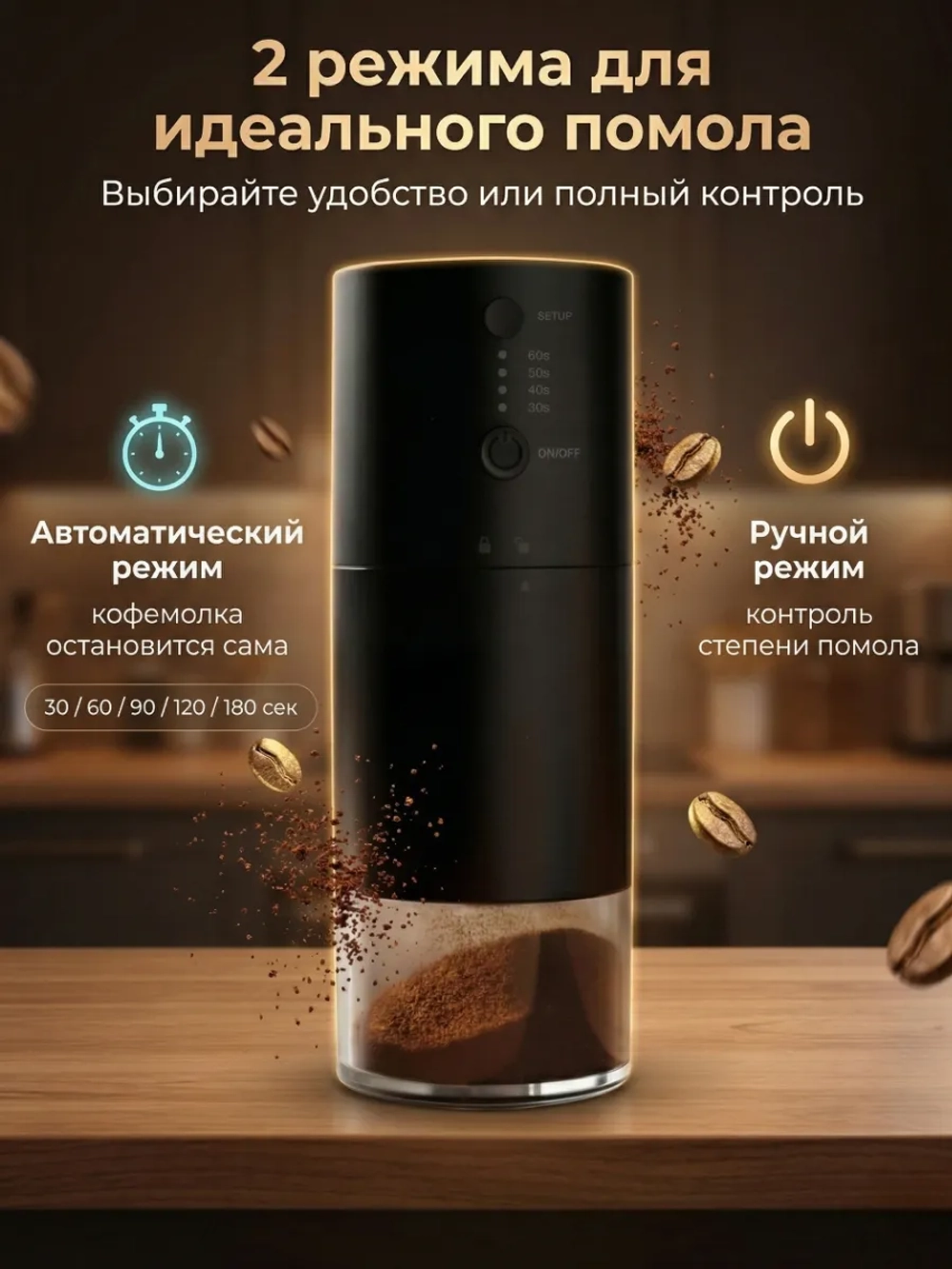 Кофемолка электрическая жерновая портативная мощная для кофе