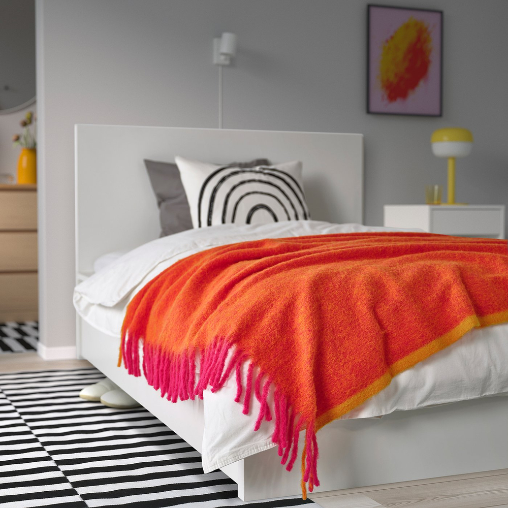 IKEA KLIPPOXEL  (ИКЕА КЛИППОКСЕЛ)  -  Плед - оранжевый/яркий розовый 130x170 см