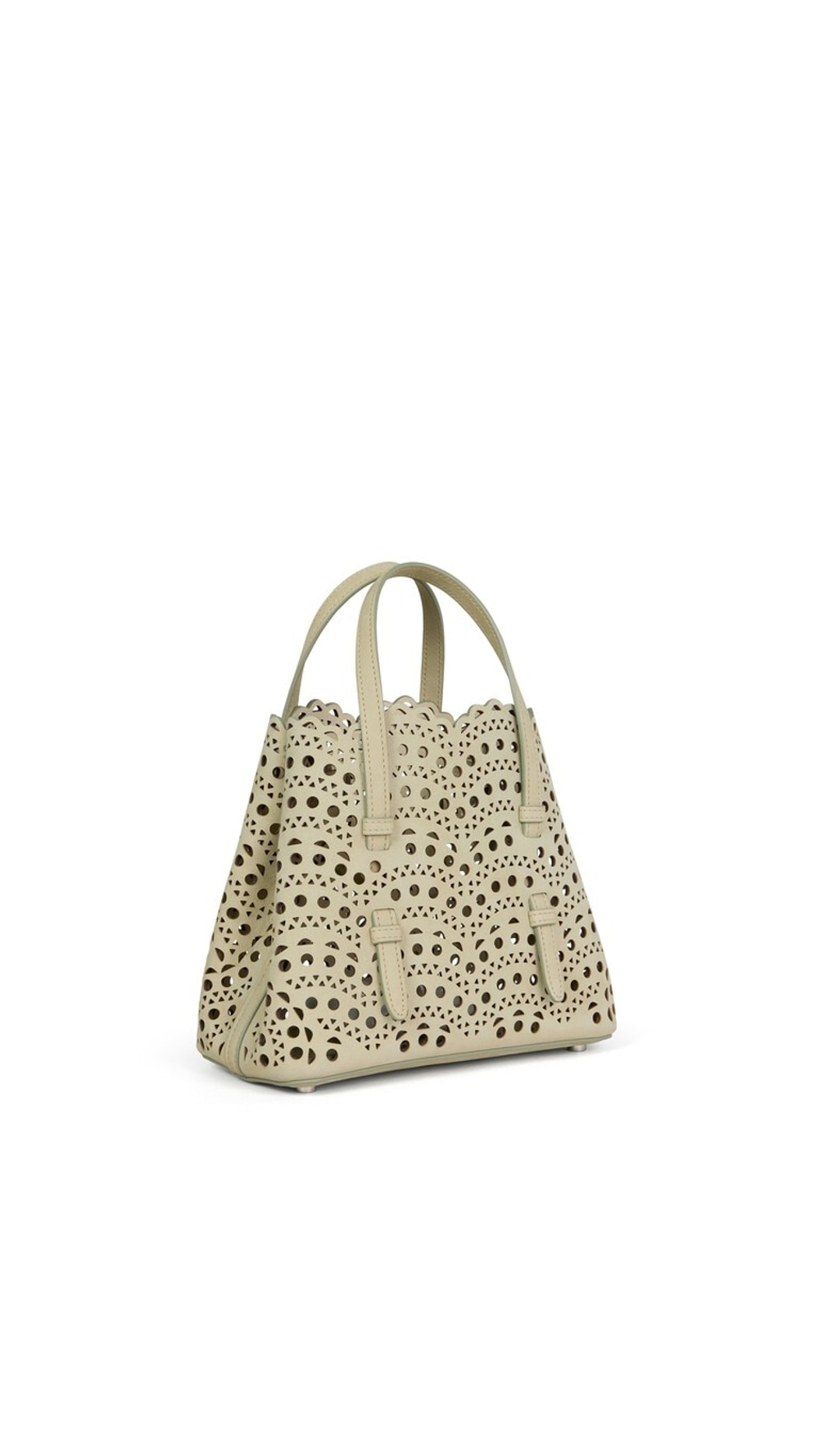 ALAÏA СУМКА MINA 20 ИЗ НУБУКА, МИНДАЛЬНО-ЗЕЛЕНЫЙ