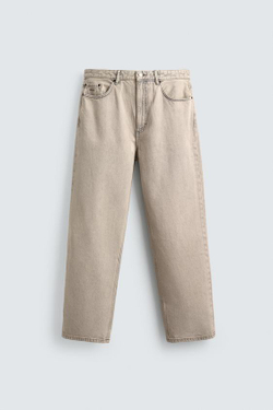 ZARA ДЖИНСЫ СВОБОДНОГО КРОЯ, ЭКРЮ/КОРИЧНЕВЫЙ