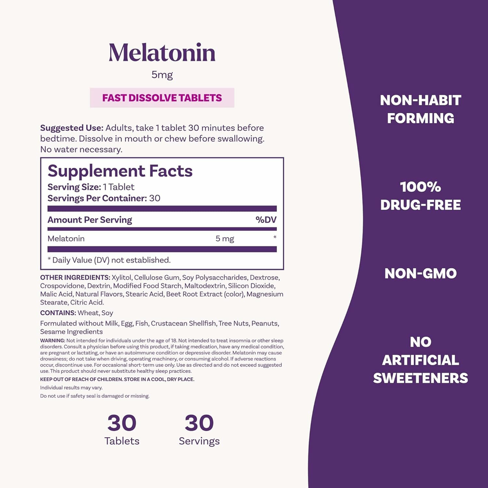 Natrol Melatonin Мелатонин, быстрорастворимые, клубника, 5 мг, 30 таблеток