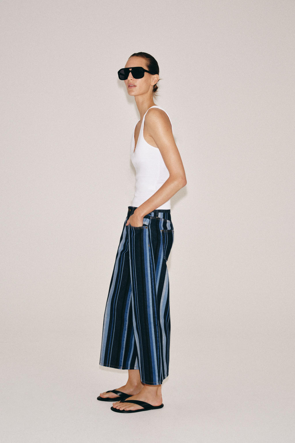 ДЖИНСЫ-КЮЛОТЫ В ПОЛОСКУ СО СРЕДНЕЙ ПОСАДКОЙ — ZW COLLECTION — ZARA