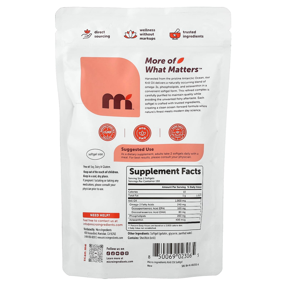 Micro Ingredients, масло антарктического криля, 300 капсул