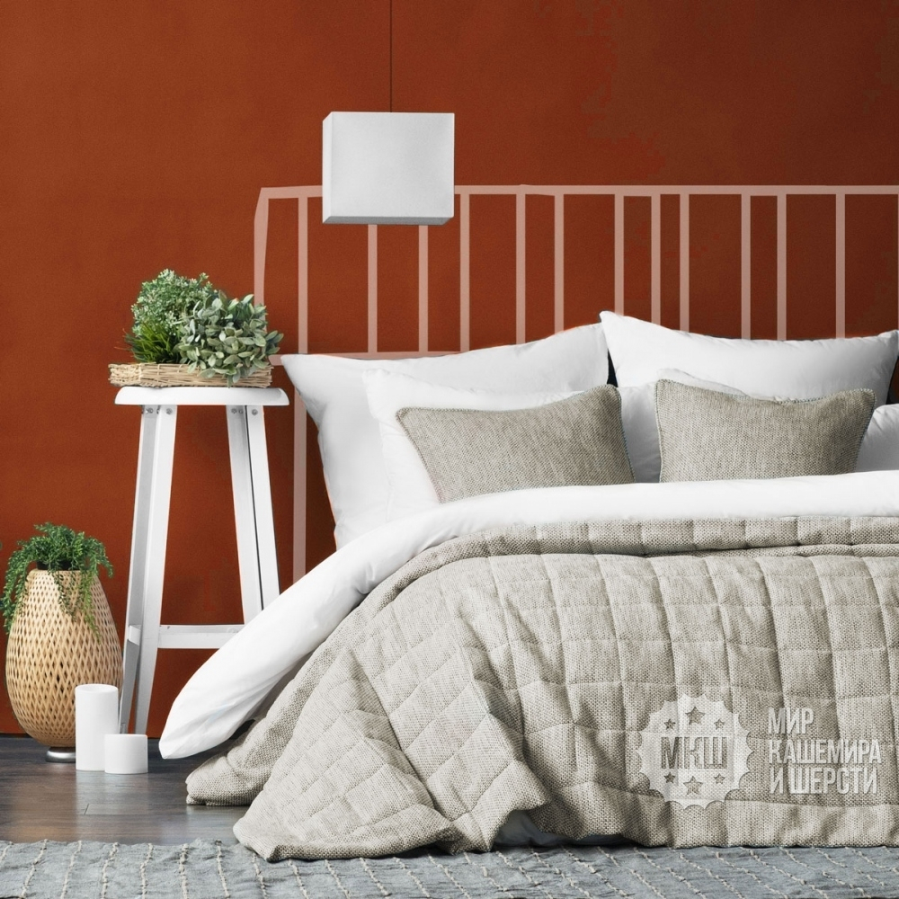 Комплект штор и покрывала из рогожки МАРИСС (арт. BL10-279-03) - (140х270)х2 см., покрывало 230х250 см. - коричневый
