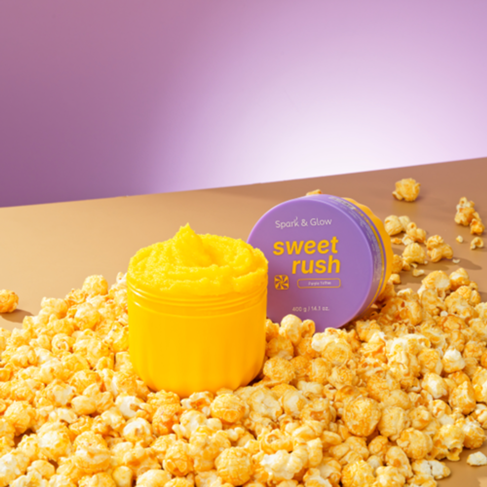 Скраб для тела с ароматом соленой карамели Spark&Glow Body scrub purple toffee scent, 400 г