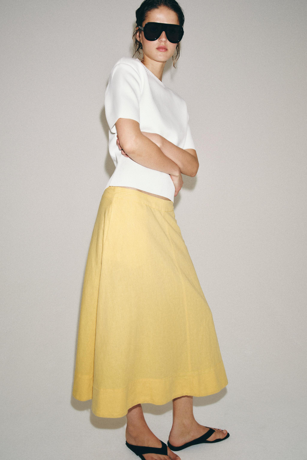 ЮБКА МИДИ ИЗ СМЕСОВОГО ЛЬНА — ZW COLLECTION — ZARA