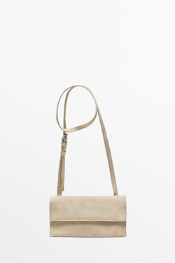 Massimo Dutti Сумка через плечо из замшевой кожи, натуральный