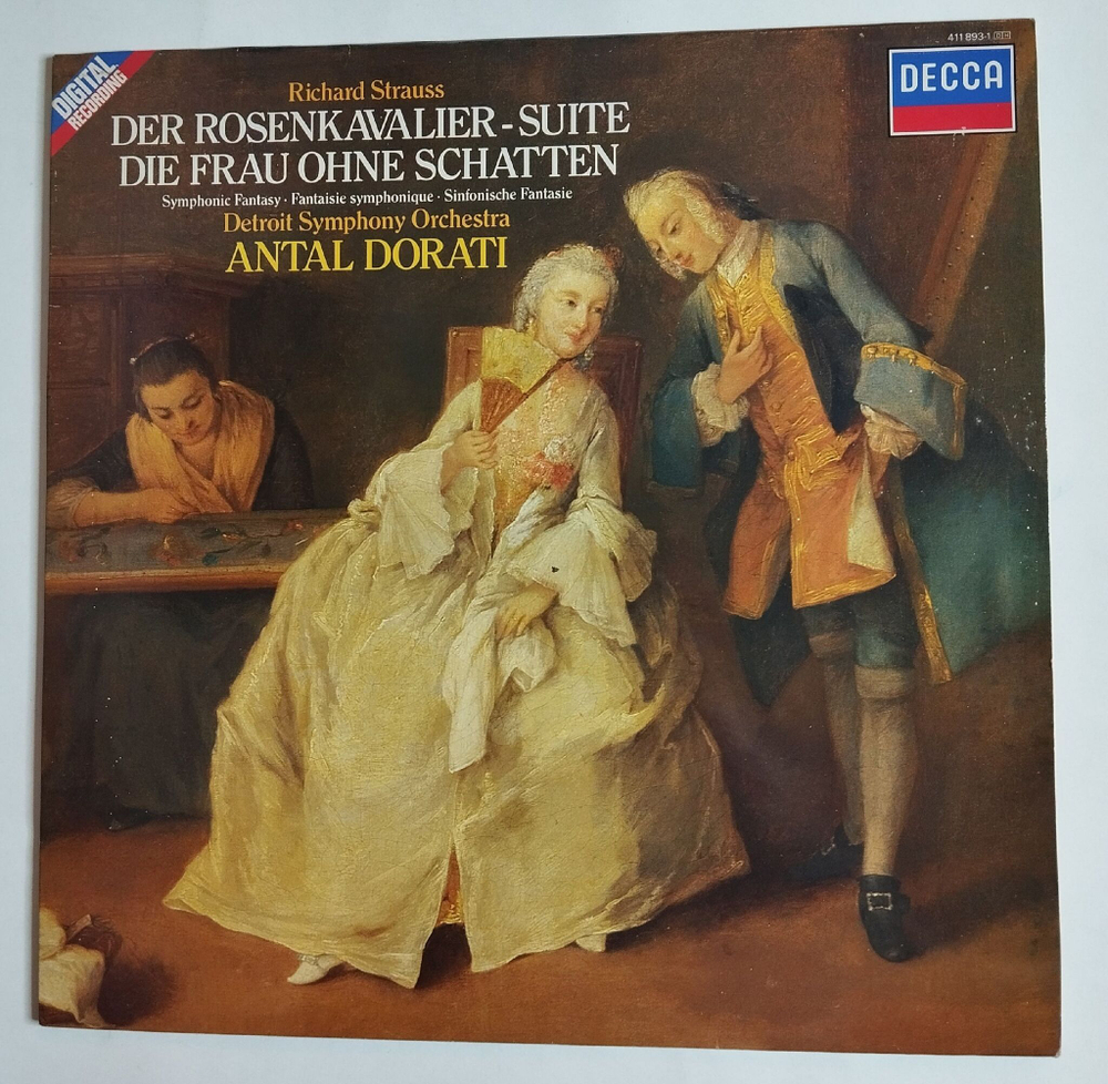 Винтажная виниловая пластинка LP R. Strauss Штраус Antal Dorati, Detroit Symphony Orchestra Der Rosenkavalier Suite, Die Frau Ohne Schatten (Holland 1985)