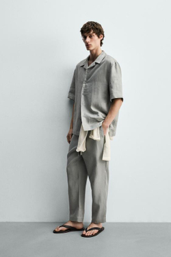 ZARA БРЮКИ RELAXED FIT ИЗ 100% ЛЬНА, СВЕТЛО-СЕРЫЙ