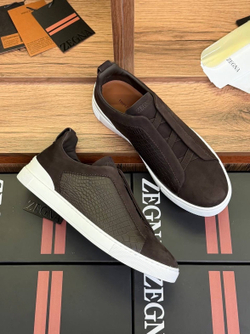 Кеды Zegna Triple Stitch с вставками кожи крокодила