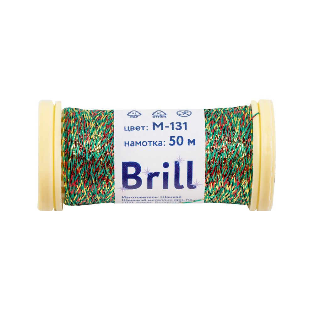 Мулине Gamma металлик M 5 мотков по 50 метров, M-131 золотистый/красный/зеленый, Gamma BRILL
