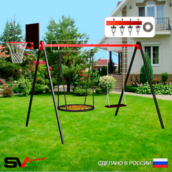 Уличные качели Sv Sport УК172.2КП2 (3.0м/Щит баскет/Гнездо 115см/Деревянные/Подвесы на подш 2к)