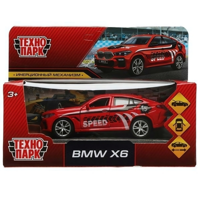 Модель ин. мет. "BMW X6 спорт" 12см, двери, багаж, красный, в коробка (Технопарк)