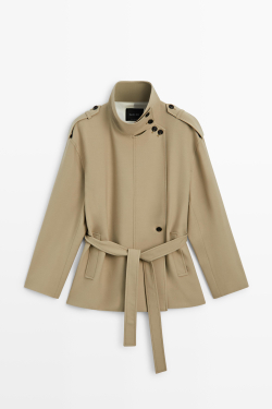 Massimo Dutti Тренч средней длины с поясом, бежевый