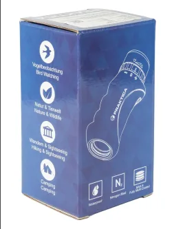 Монокуляр Praktica Pioneer 10x25 WP в синей коробке с изображением монокуляра