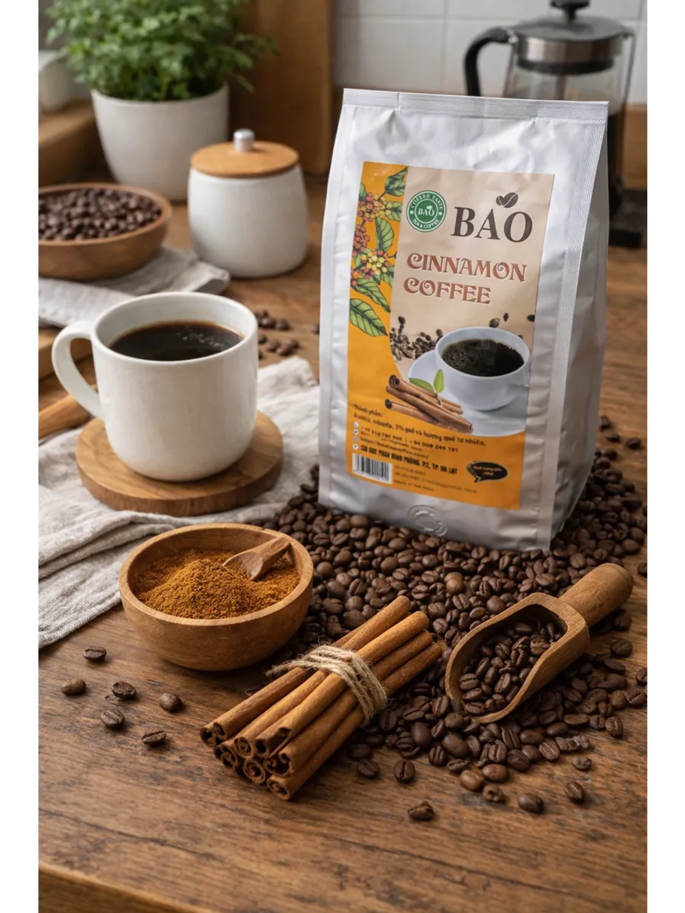 Кофе в зернах "BAO Cinnamon" Арабика/Робуста Вьетнам, с корицей, вакуумная упаковка, 500 г