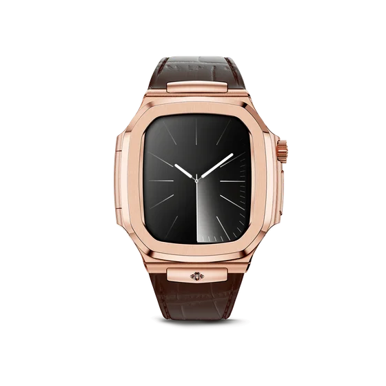 Корпус для Apple Watch ROL45 - Розовое золото/Коричневый/Натуральная кожа