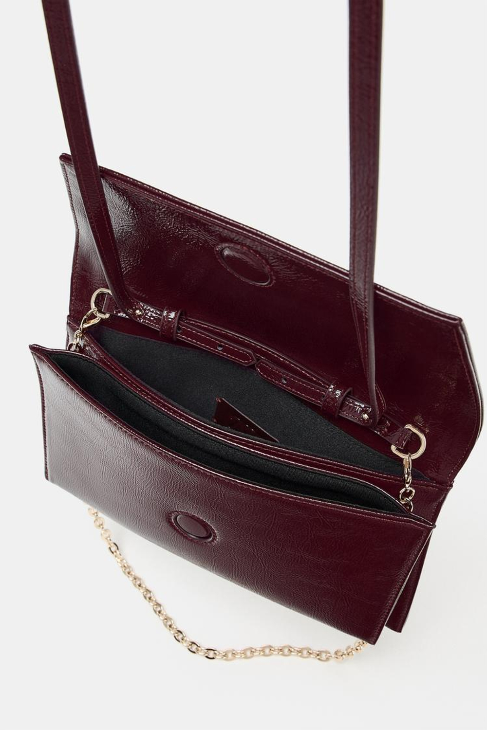 ZARA СУМКА ИЗ ЛАКИРОВАННОЙ ИСКУССТВЕННОЙ КОЖИ, БОРДОВО-КРАСНЫЙ