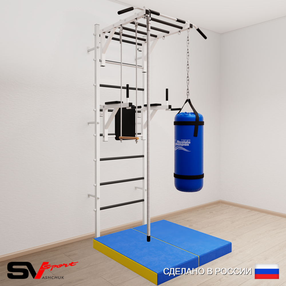 Шведская стенка Sv Sport усиленная 6466 (Турник рукоход/Брусья/Канат/Трапеция/Цепь/Мешок 22кг/Мат 1м)