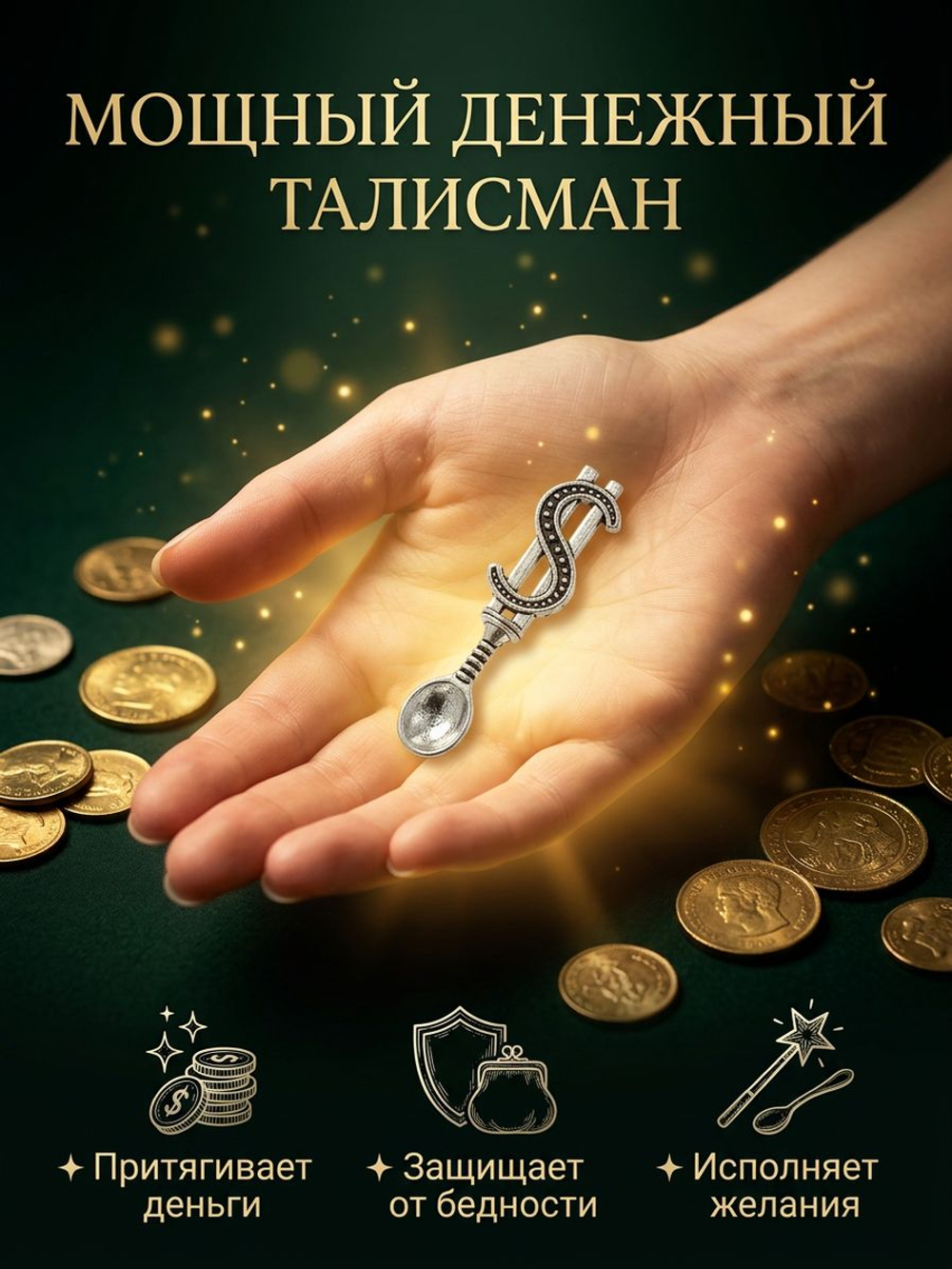 Кошельковый талисман «Ложка-загребушка» — серебристый