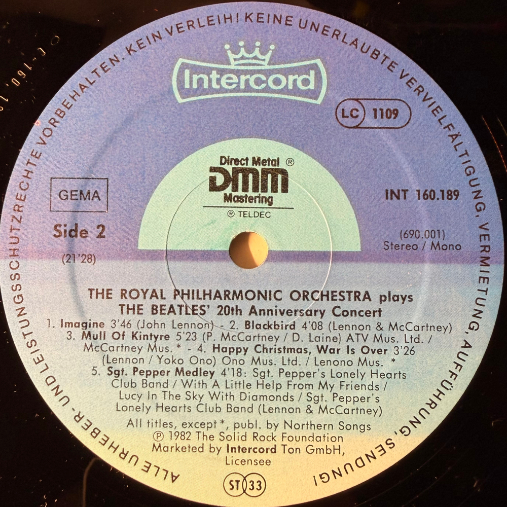 The Royal Philharmonic Orchestra – Plays The Beatles-20th Anniversary Concert (Германия 1982г.)