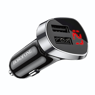 Автомобильное зарядное устройство Borofone BZ15 12W 2.4A 2xUSB дисплей Black