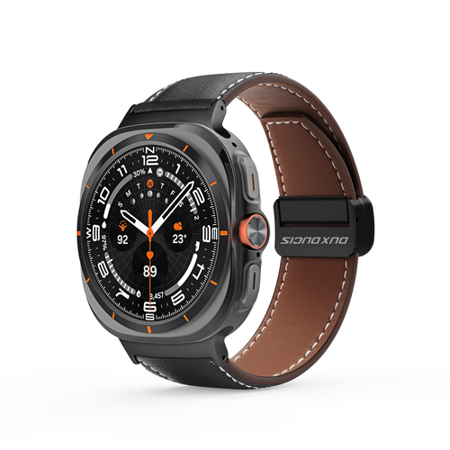 Ремешок из натуральной кожи черного цвета от Dux Ducis для смарт часов Samsung Watch Ultra 47мм, серия YA Series
