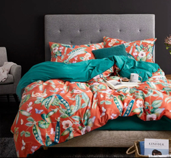 Постельное белье ЕВРО (двуспалка) Египедский Хлопок Оранжевый горох