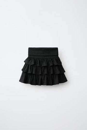 ZARA ЮБКА-ШОРТЫ С ВОЛАНАМИ И ОТВОРОТОМ, АНТРАЦИТОВО-СЕРЫЙ