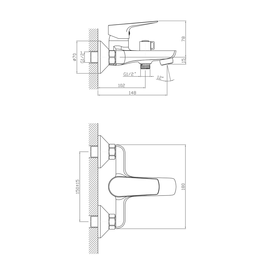 Смеситель для ванны 35k MIXLINE МЛ14-01 (ML14-01GR) ГРАФИТ
