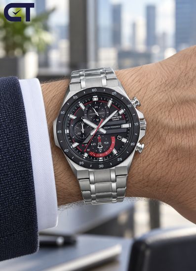 CASIO EQS-920DB-1AVUDF EDIFICE мужские наручные часы — стальной хронограф с черным циферблатом