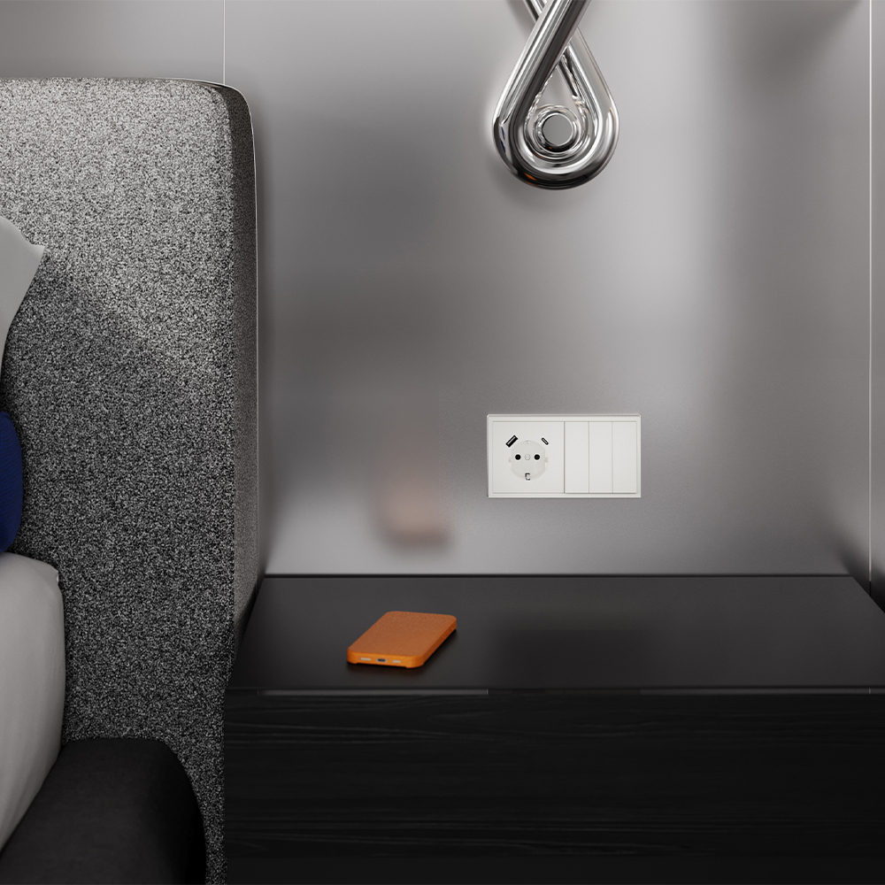 Накладка для розетки с заземлением и защитными шторками, с USB A+C, (хлопок) Voltum S70 VLS001013