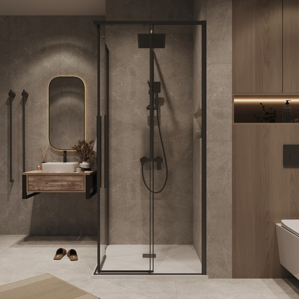 Душевое ограждение Grossman Galaxy 300.K33.01.8080.21.00 (80*80*195) квадрат,раздвижная,черный матовый,стекло прозрачное,1 место
