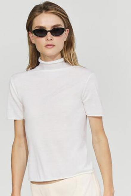 Massimo Dutti Трикотажный свитер с высоким воротником и короткими рукавами, натуральный/кремовый