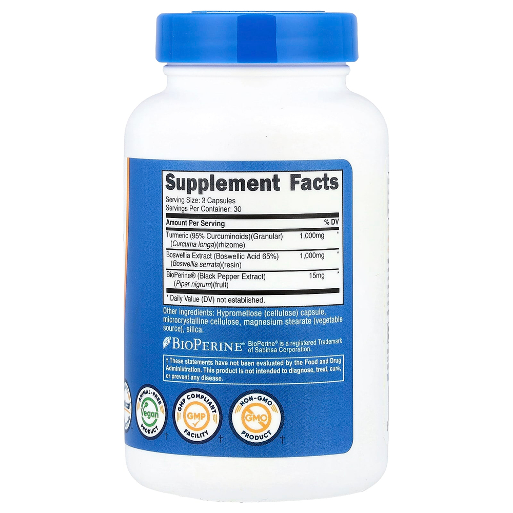 Nutricost, куркума + босвеллия, 90 капсул