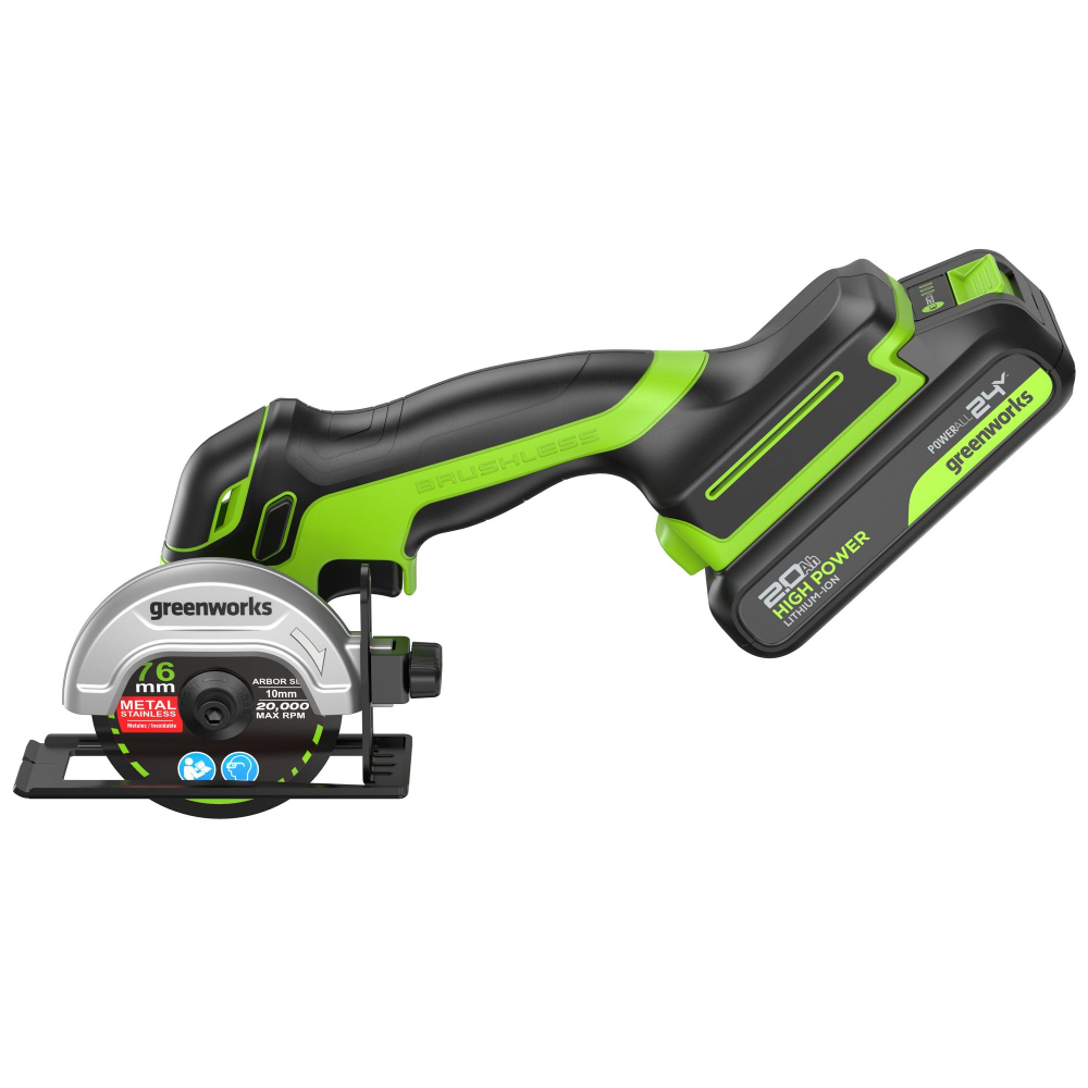 Угловая мини-шлифмашина Greenworks GD24UCS, 24V, б/щет, 1х2Ач,ЗУ, 3402007CUA