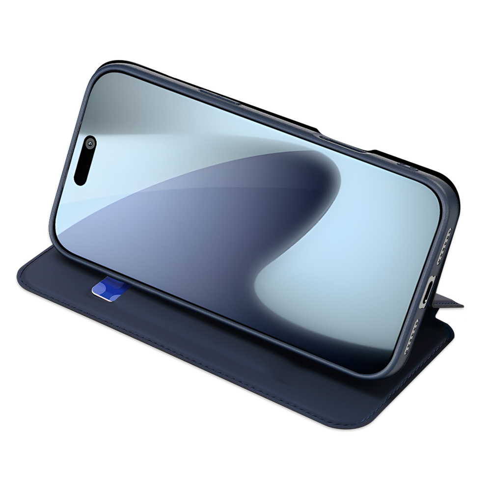Чехол книжка синего цвета для смартфона iPhone 18 Pro Max и 17 Pro Max, серия Skin Pro Series от Dux Ducis