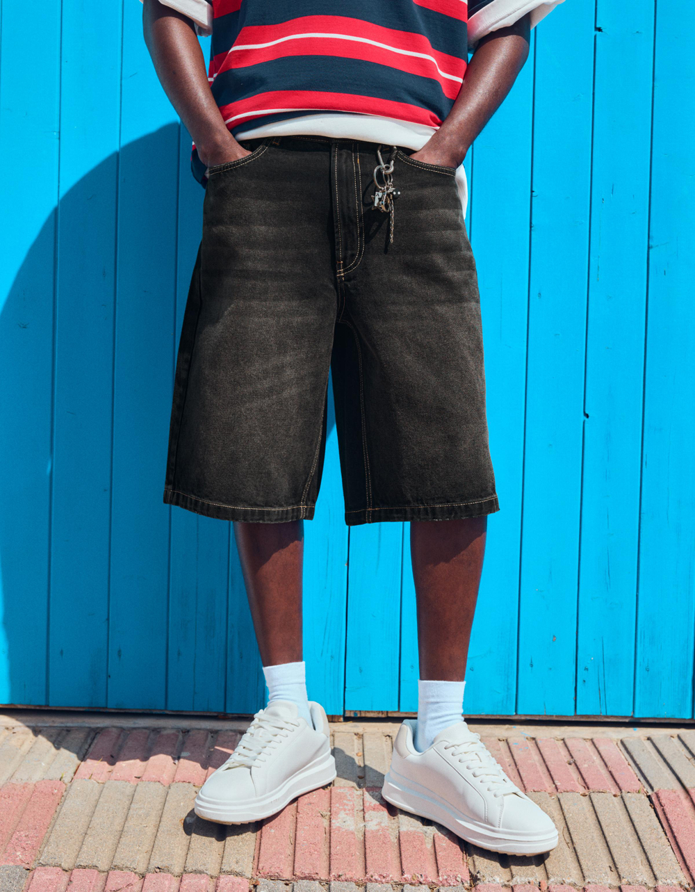Мужские джинсовые бермуды baggy fit, арт. 1022/180 - BERSHKA