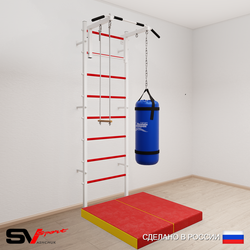 Шведская стенка Sv Sport усиленная 6125 (Турник стандарт/Трапеция/Цепь/Мешок 15кг/Мат 1м)