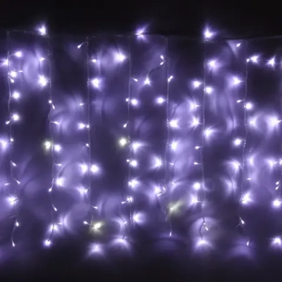 Гирлянда для улицы ЗАНАВЕС «Мерцание» ш2* в1,5 м 320 ламп LED, прозрач.пров,1 реж.,IP-54, Белый (возможность соединения)