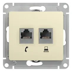 Розетка компьютерная двойная RJ11 + RJ45 Cat 5e Systeme Electric Glossa Бежевый GSL000285