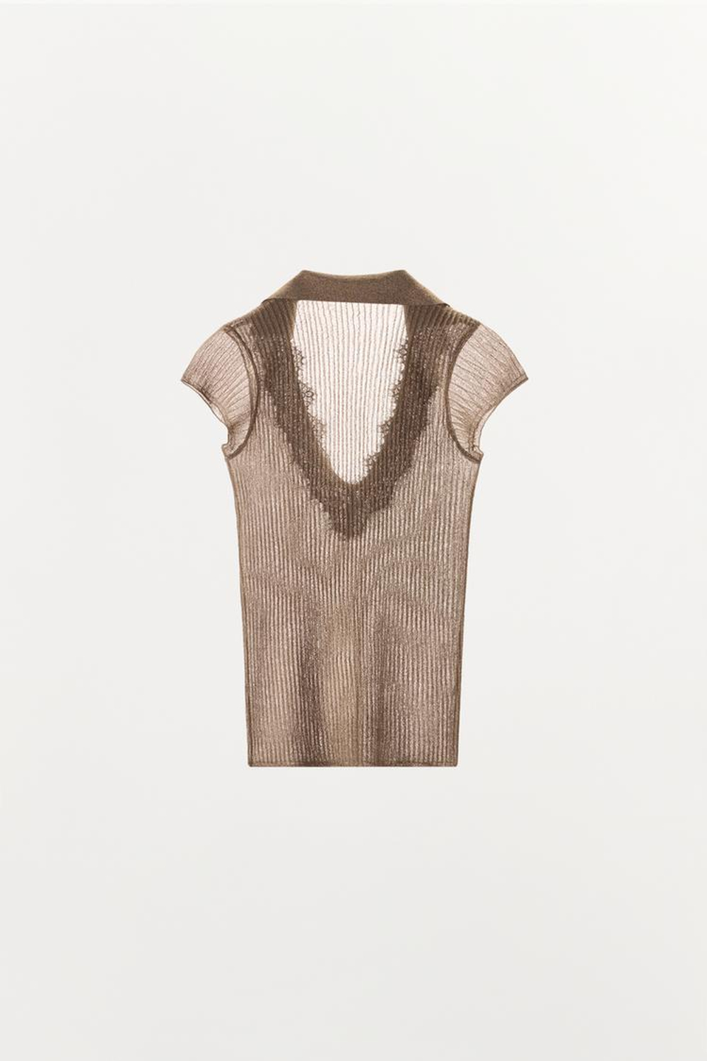 ZARA ТОП ИЗ ТРИКОТАЖА С КРУЖЕВОМ И БЛЕСТЯЩЕЙ НИТЬЮ, ЗОЛОТИСТЫЙ