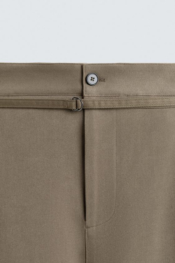 ZARA БРЮКИ BALLOON FIT С ЗАЩИПАМИ И ПОЯСОМ, СЕРО-КОРИЧНЕВЫЙ