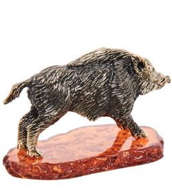 Народные промыслы AM- 995 Фигурка «Кабан» (латунь, янтарь)