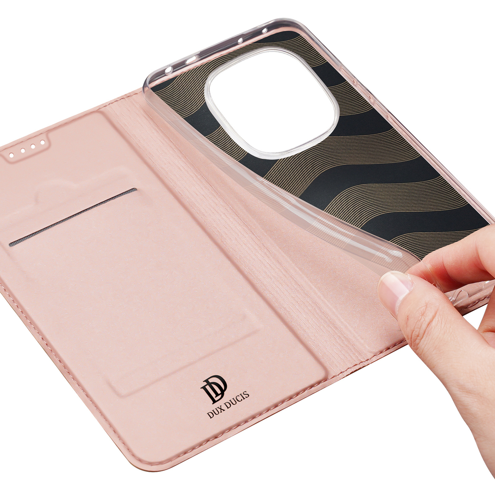 Чехол книжка из PU кожи розового цвета от Dux Ducis для Xiaomi Redmi Note 14 Pro 4G, серия Skin Pro Series Case